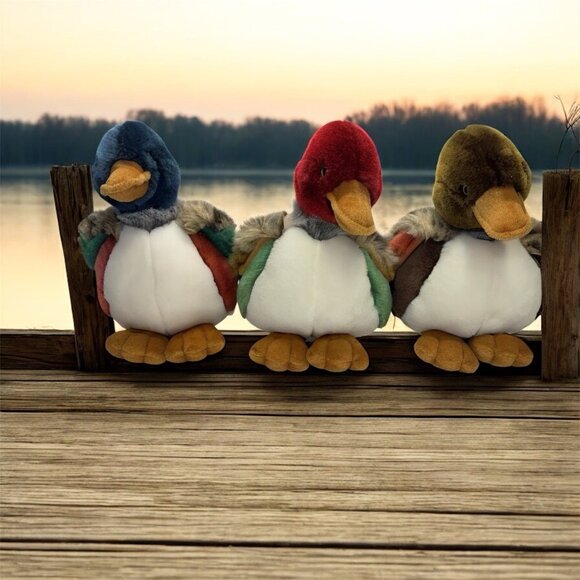 Plush Mallard Duck Stuffed Animal - lot of 3 Different EUC Colorful Clean Rare - Picture 1 of 16